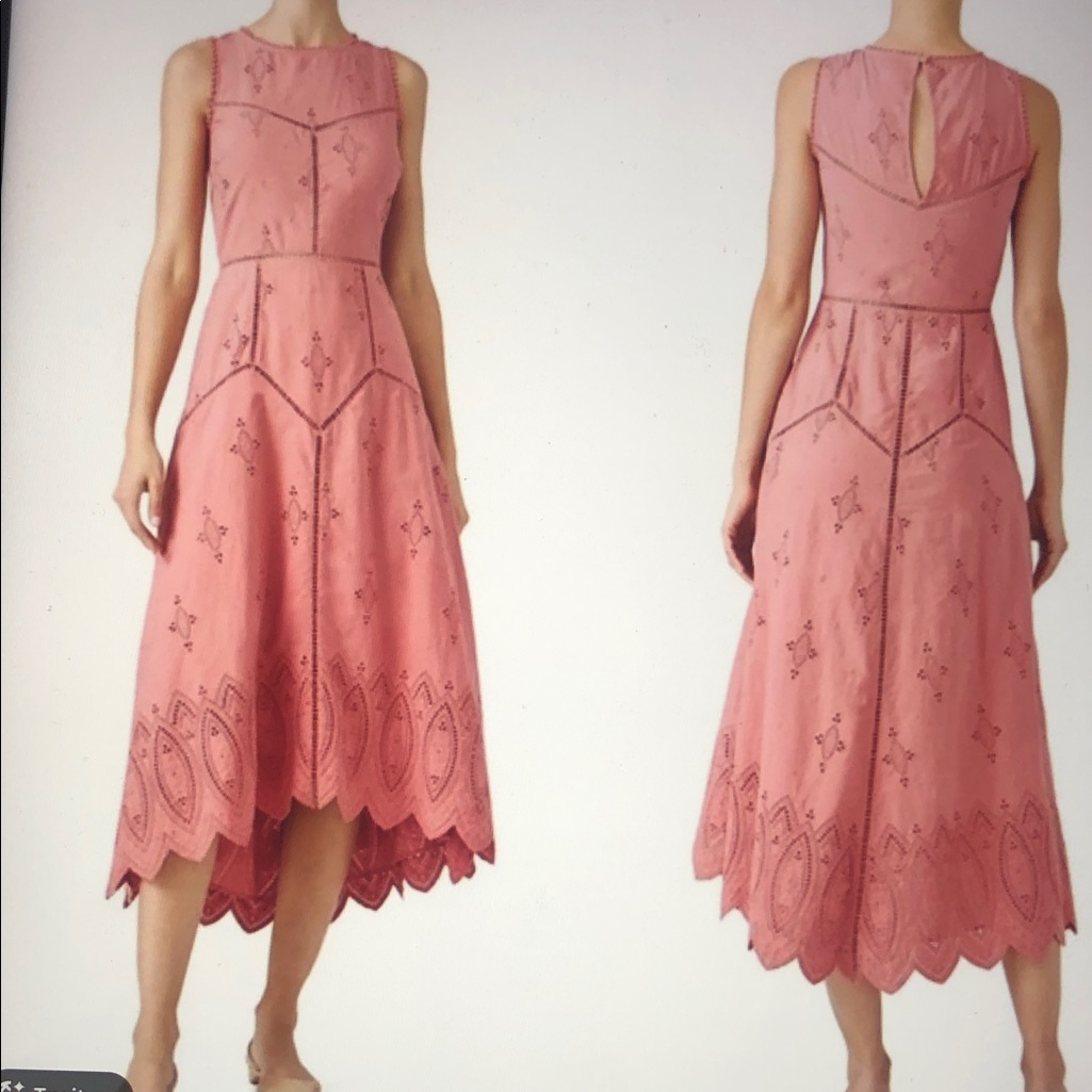Joie Halone Eyelet Embroidered Cotton Lace Midi Dress Size 12 Salmon Pink